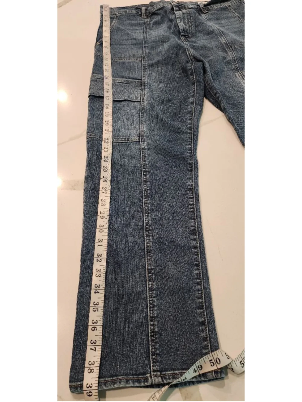 Jessica Simpson Harmony High Rise Slim Straight Cargo Jeans Size 16 Blue Denim